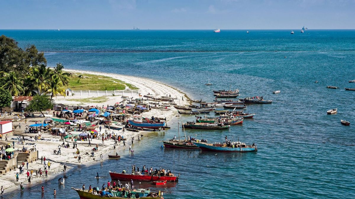 Fishing boats and dhows on the beach near Dar es Salaam - Indian Ocean coast on the city tour