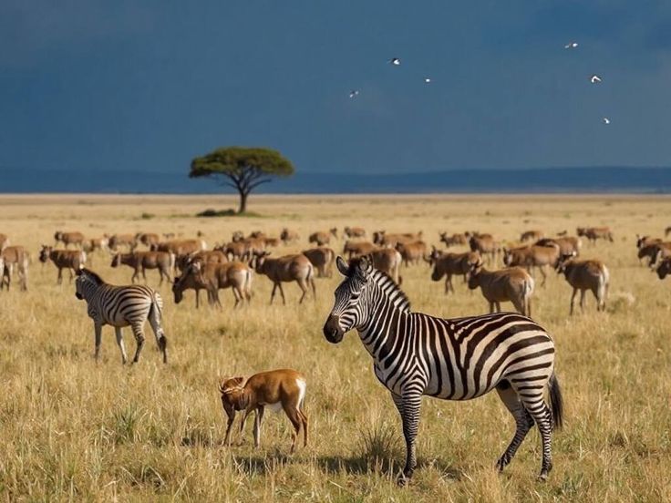 Elephants roaming the open savannah of Mikumi National Park